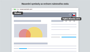 Hazardní symboly za vrchem ruletového stolu.