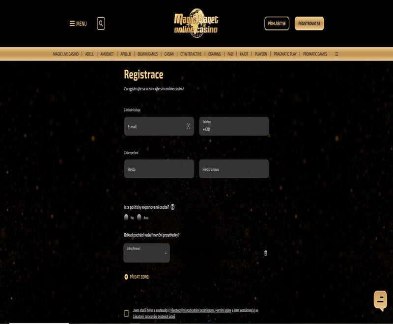 Vyplňte registrační formulář