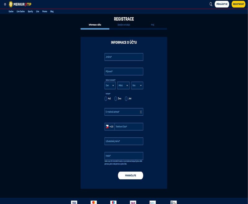 Přejděte do registračního formuláře a vyplňte všechny údaje