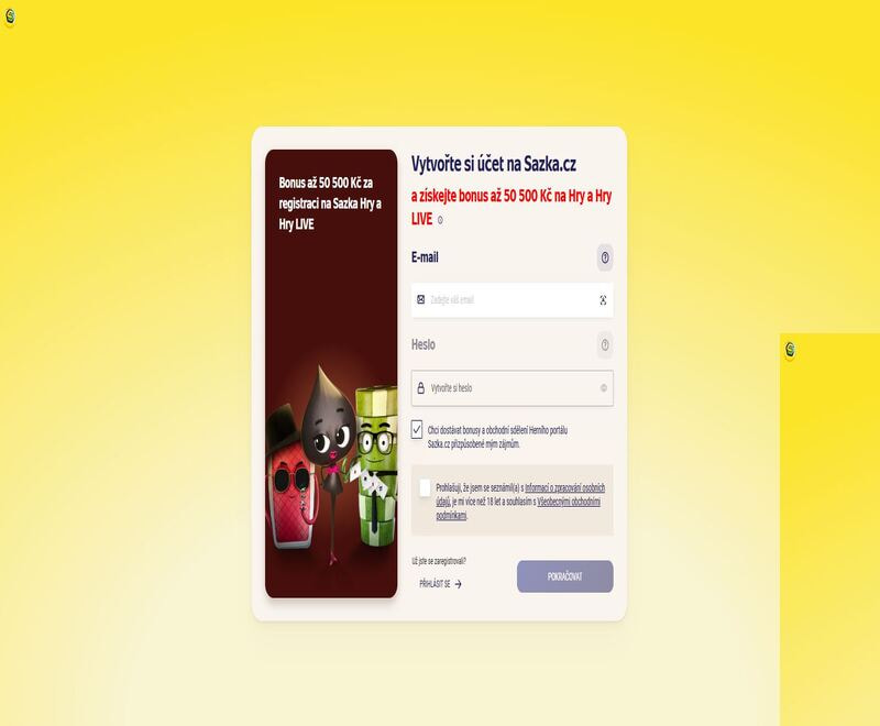 Vyplňte základní registrační formulář