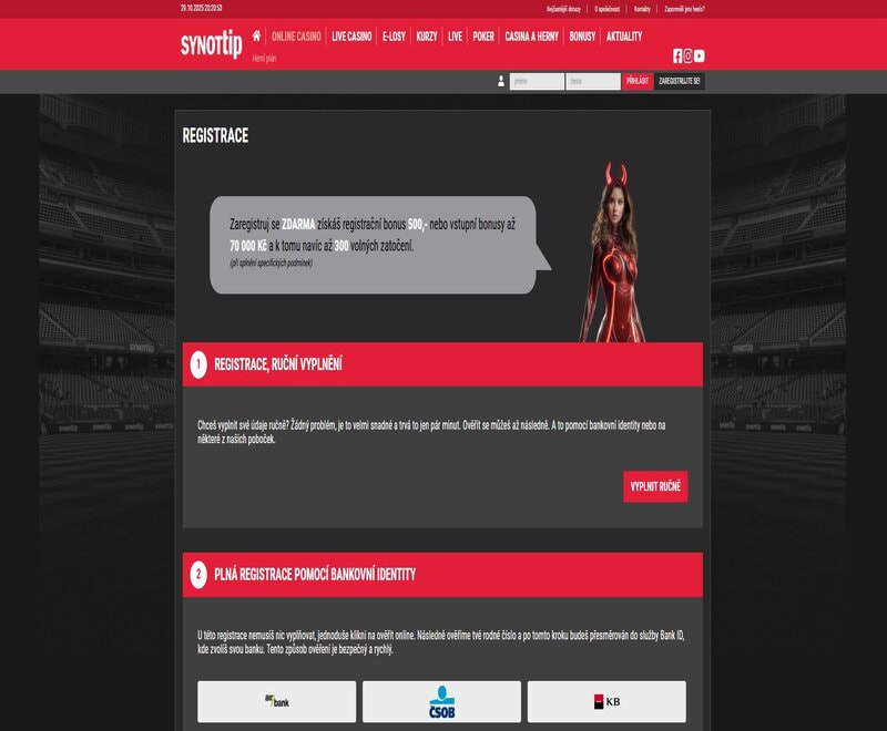 Otevřete registraci a vyberte, jak se chcete registrovat