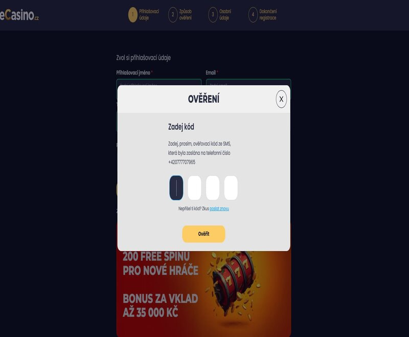 Potvrďte své zadané číslo pomocí SMS kódu