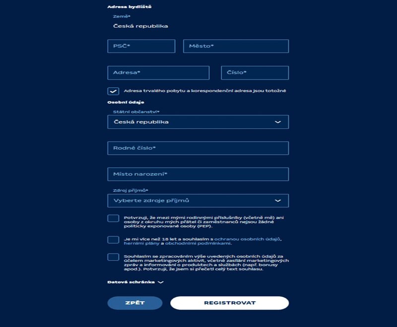 Vyplňte druhou stranu registračního formuláře