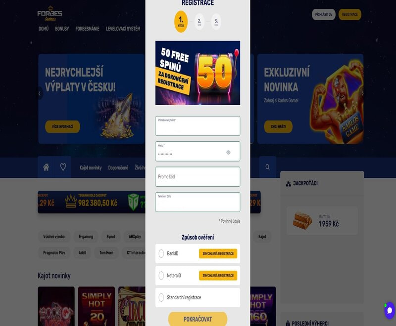 Pokračujte ve vyplňování registračního formuláře