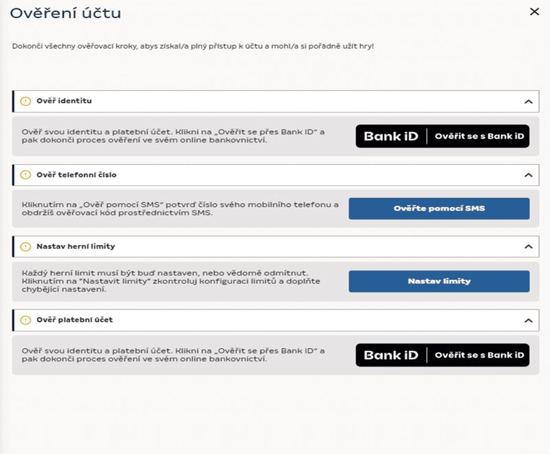 Přejděte do nabídky svého účtu a postupně proveďte všechna ověření
