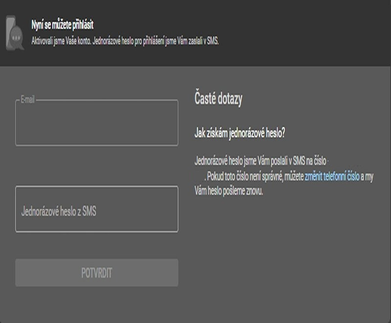 Ověřte své telefonní číslo prostřednictvím kódu z SMS