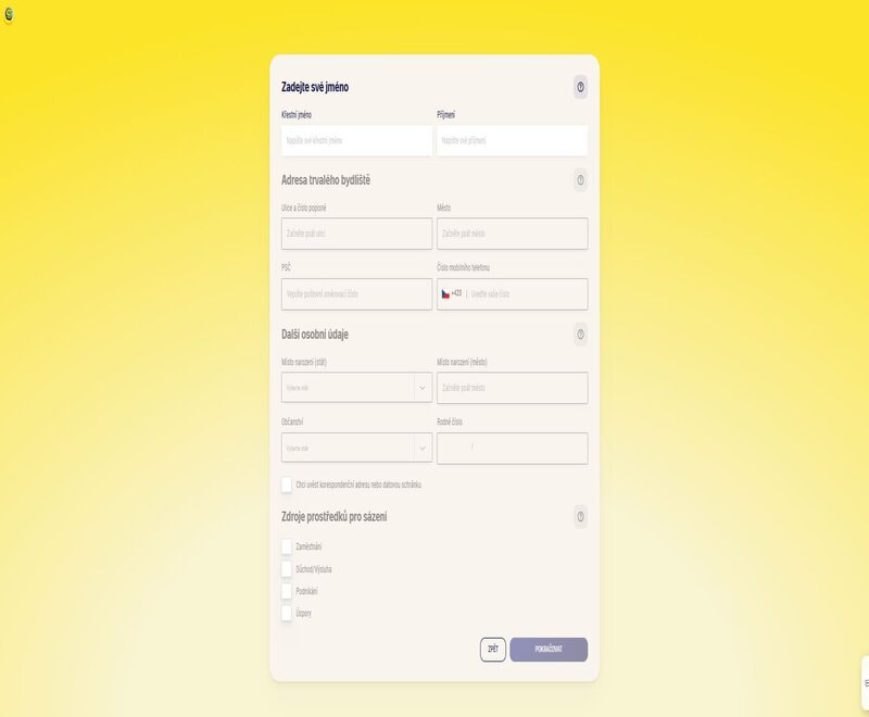 U ručního ověření vyplňte kompletně registrační formulář