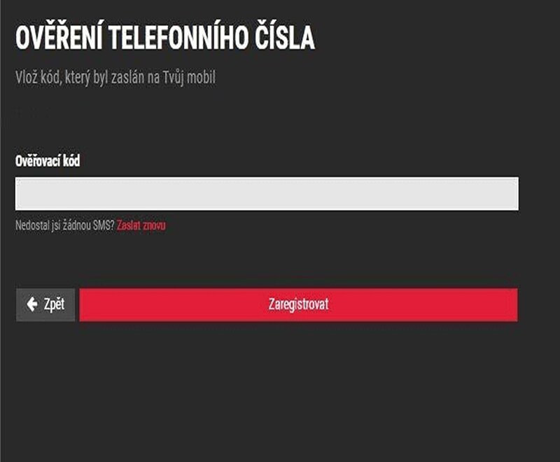 Po vyplnění všech údajů zadejte své telefonní číslo