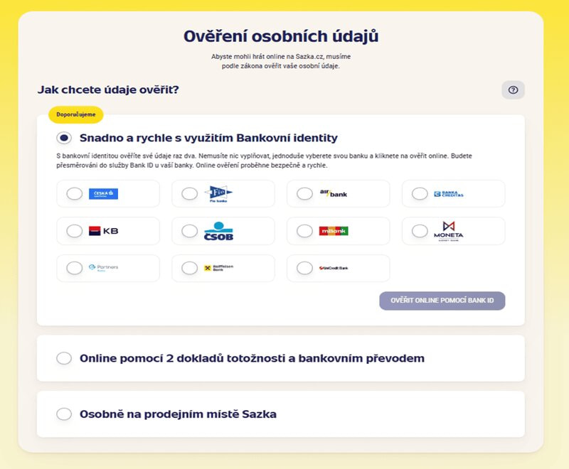 Ověřte svou totožnost prostřednictvím některé z dostupných metod