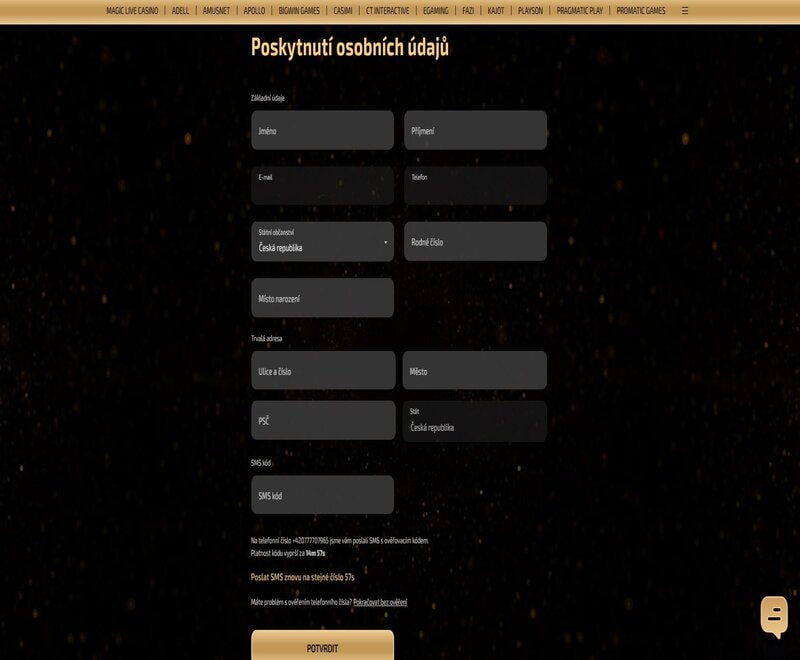Při ručním ověření vyplňte další část registračního formuláře
