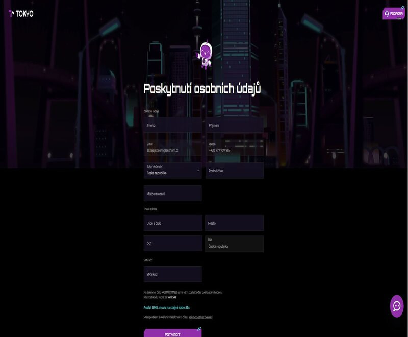 Při ručním ověření doplňte všechny údaje o sobě