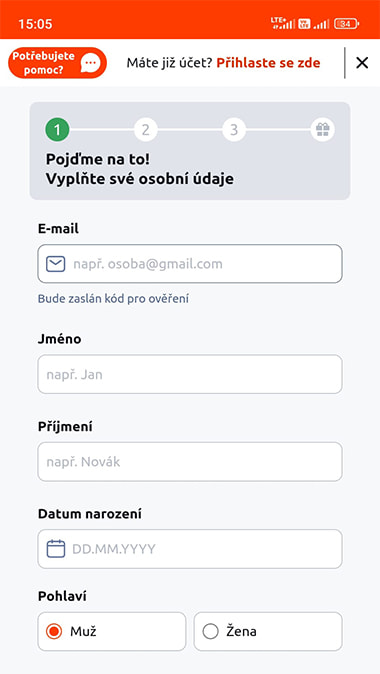 Vyberte si způsob registrace