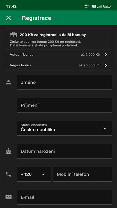 Otevřete si a vyplňte registrační formulář