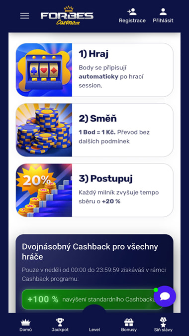 Forbes Casino na mobilu – jak získat cashback bonus