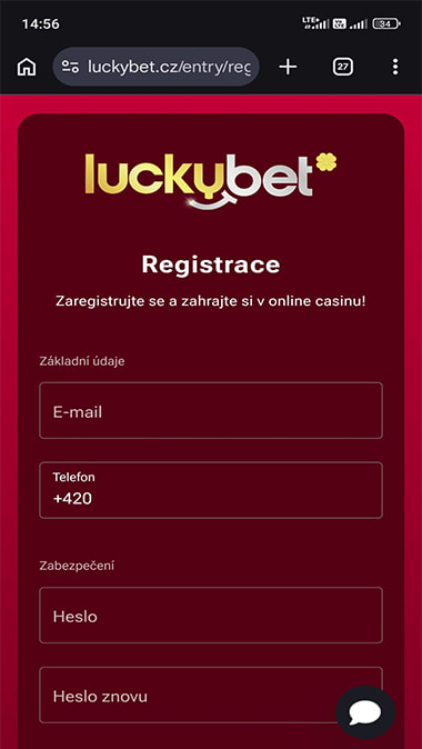 Vyplňte základní registrační formulář