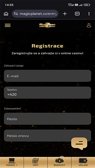Vyplňte registrační formulář