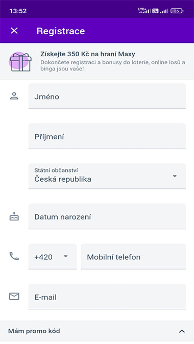 Otevřete registrační formulář a kompletně ho vyplňte