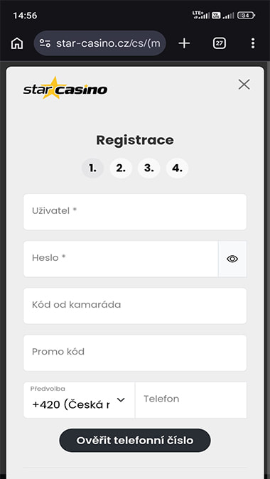 Otevřete registrační formulář a vyplňte první stranu