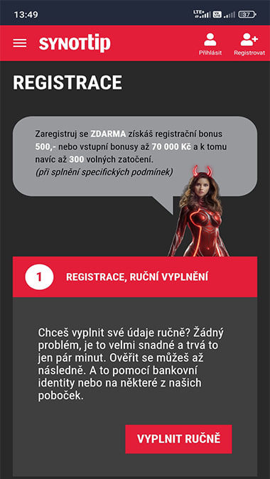 Otevřete registraci a vyberte, jak se chcete registrovat