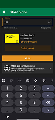 Krok 3 - Vyberte si Raiffeisenbank nastavte částku pro vklad